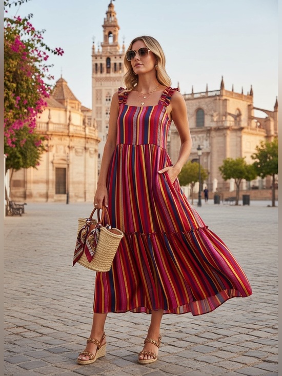 Liverpool Dresses & Skirts - NWT Liverpool Los Angeles Striped Midi Sundress Multicolor Pockets Boho